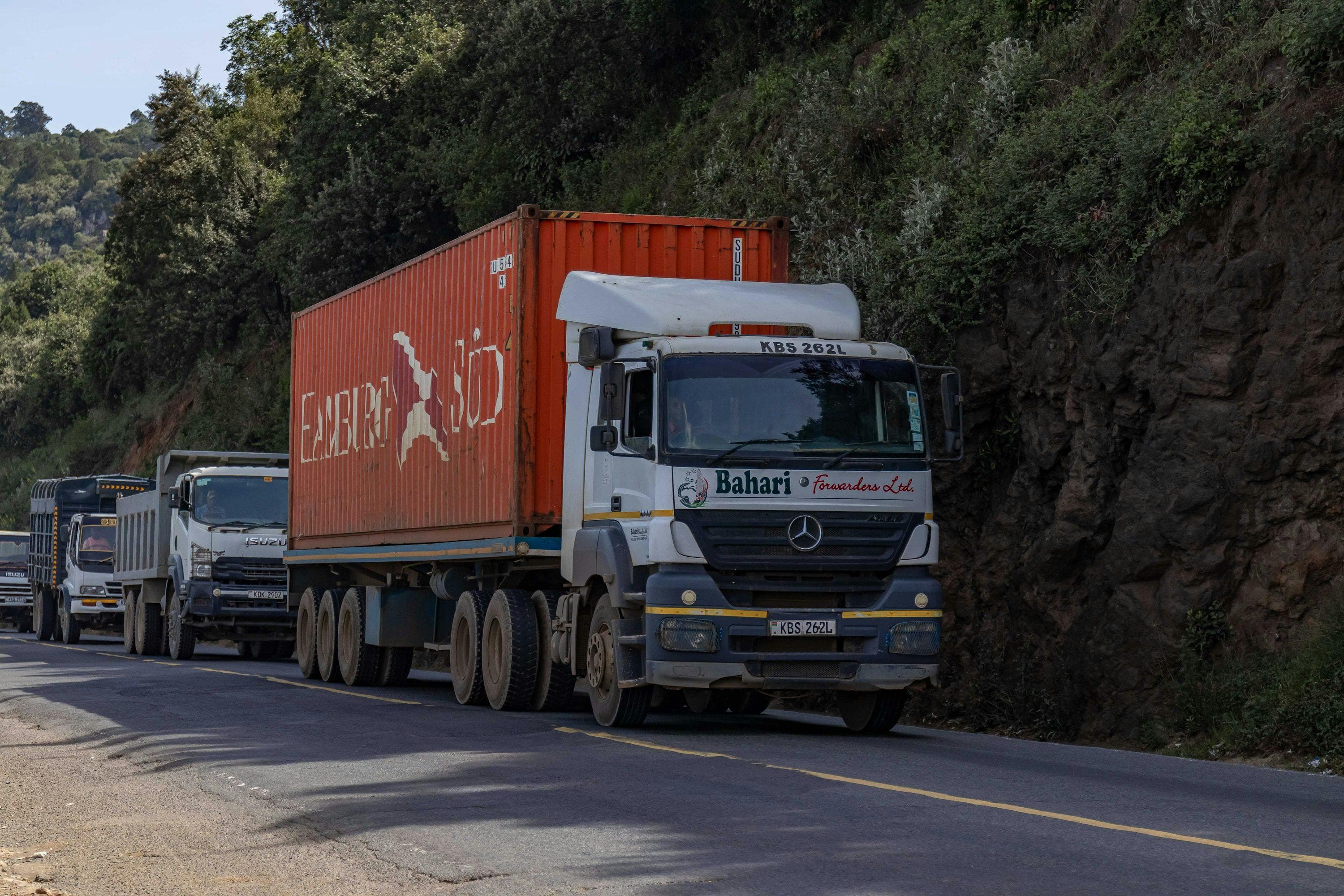 Freight truck on a transport route